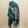 Damen Winter warm Kaschmir Gefühl bestickter Blumen Schal ethnische Fransen dick neu - Grün / 200cm
