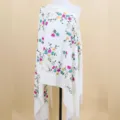 White floral embroidered cashmere feel winter scarf elegant fringe warm shawl for women - White / 200cm