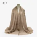 Women solid color crinkle hijab scarf with frayed edges casual daily wear head wrap shawl - Style 13
