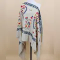 Autumn winter warm imitation cashmere shawl scarf with ethnic paisley embroidery. - Khaki