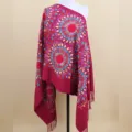 Ethnic style embroidered sunflower imitation cashmere women shawl warm winter fashion scarf cape - Burgundy