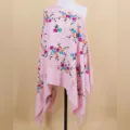 Pink embroidered imitation cashmere shawl scarf with colorful floral patterns and fringe. - Pink / 200cm