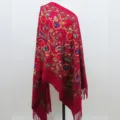 Rode geborduurde kasjmier-look winter warme sjaal omslagdoek met elegant bloemkwastjes ontwerp - Bordeauxrood