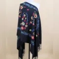 Autumn winter imitation cashmere women scarf shawl ethnic floral paisley embroidery black - Black