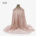 Women solid color crinkle scarf light pink fringed shawl hijab fashion head wrap soft drape - Style 18