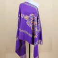 Women purple imitation cashmere winter warm scarf ethnic embroidery floral tassel shawl wrap - Purple / 200cm