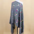 Grey embroidered floral imitation cashmere shawl scarf for women, cozy winter warm wrap. - Gray / 200cm