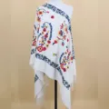 Ethnic style imitation cashmere women scarf, colorful paisley embroidered warm shawl. - White
