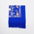 Sciarpa effetto cashmere blu con elegante ricamo floreale e frange chic per donne. - Blu zaffiro