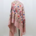 Roze geborduurde kasjmier-look sjaal variant met paisley patronen en franjes winter. - Lotusroze