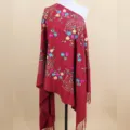 Autumn winter women imitation cashmere embroidered plum flower red shawl scarf ethnic warm style - Burgundy / 200cm