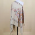 Winter thick cashmere-feel women shawl ethnic style floral embroidered scarf warm wrap - Khaki / 200cm