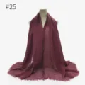 Detailed view of the dark red TR cotton wrinkled hijab scarf with tassel fringe edges. - Style 25