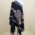 Black cashmere-feel women's winter shawl with elegant floral embroidery and chic fringe. - Black / 200cm