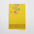Mujer otoño invierno bufanda chal amarillo tacto cachemir con bordado floral y flecos - Amarillo jengibre