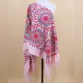 Pink cashmere-feel scarf shawl, ethnic sunflower embroidery, warm winter wrap for women. - Dusty Pink