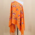 Autumn winter warm women imitation cashmere shawl with colorful plum blossom embroidery ethnic style. - Orange / 200cm