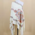 Embroidered Cashmere Feel Women Scarf Beige Winter Warm Shawl Ethnic Tassel Stole - White / 200cm
