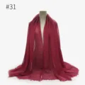 Solid color crinkled scarf shawl with fringe edge, soft comfortable material, dark red. - Blue-Green Floral