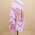 Pink faux cashmere embroidered floral shawl scarf winter warm ethnic tassel wrap - Pink / 200cm