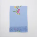 Bufanda de mujer de imitación cachemira bordada con flores azul claro chal elegante invierno - Azul cielo