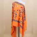 Orange paisley embroidered imitation cashmere women scarf ethnic winter warm shawl - Orange