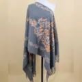 Grey floral embroidered imitation cashmere shawl, warm ethnic style women scarf for autumn winter. - Gray / 200cm