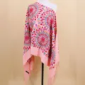 Pink embroidered cashmere-feel women scarf shawl featuring vibrant colorful floral fringe design. - Snow Bud