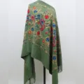Herfst winter dikke warme kasjmier look geborduurde kwastjes sjaal Chinese stijl bloemen - Zee-Groen