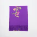 Bufanda morada de tacto cachemir bordada para mujer, chal elegante con flores y flecos. - Púrpura