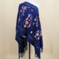 Autumn winter women imitation cashmere warm shawl paisley embroidered tassel scarf elegant - Navy Blue
