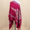 Women's winter warm imitation cashmere shawl ethnic style floral embroidery fringed scarf - Burgundy / 200cm