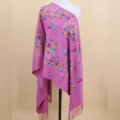 Plum Blossom Embroidered Imitation Cashmere Scarf Pink Ethnic Warm Shawl for Women - Taro / 200cm