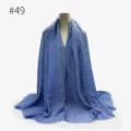 Blu foulard hijab stropicciato in cotone TR, elegante scialle con frange per donna. - Stile 49