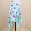 Autumn winter cashmere scarf with colorful floral embroidery and tassels for cozy daily warmth. - Mint Green / 200cm