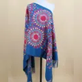 Blue ethnic style sunflower embroidered cashmere feel shawl scarf with tassels variant - Slate Blue