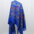 Blauwe geborduurde kasjmier-look sjaal verdikte warme comfortabele wintersjaal met franjes - Saffierblauw