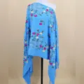 Blue embroidered cashmere-feel scarf variant, stylish floral design warm winter women shawl. - Sky Blue / 200cm