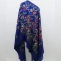 Geborduurde imitatie kasjmier sjaal omslagdoek, dikke warme winter franje stole. - Marineblauw