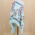 Mint green cashmere feel winter scarf with colorful floral paisley embroidery elegant shawl for women. - Mint Green