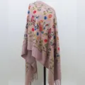 Geborduurde Cashmere-Look Sjaal Oudroze, Winterse Franje Stola met Paisley Motief - Lichtpaars