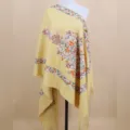 Autumn winter thick women imitation cashmere shawl scarf ethnic embroidered floral warm wrap - Light Yellow / 200cm