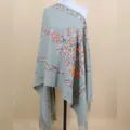 Autumn winter women imitation cashmere embroidered shawl ethnic style warm tassel scarf green - Pale Green / 200cm