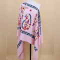 Pink cashmere feel scarf floral paisley embroidered winter warm shawl wrap fringe woman - Leather Pink