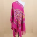 Women imitation cashmere embroidered shawl winter warm scarf ethnic style accessory - Rose Red / 200cm