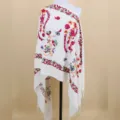 Cashmere feel women winter scarf ethnic paisley embroidery warm shawl 280g wholesale - New White