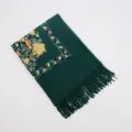 Dark green floral embroidered imitation cashmere winter scarf for women, warm ethnic style shawl. - 1st Edition Green / 200cm