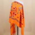 Autumn winter women orange cashmere feel fringe shawl ethnic paisley embroidered scarf - New Orange
