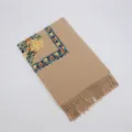 Elegant camel faux cashmere winter scarf with traditional floral embroidery and fringe. - 1st Edition Camel / 200cm