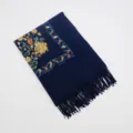 Women embroidered imitation cashmere scarf winter warm ethnic style shawl navy blue tassel - 1st Edition Navy Blue / 200cm